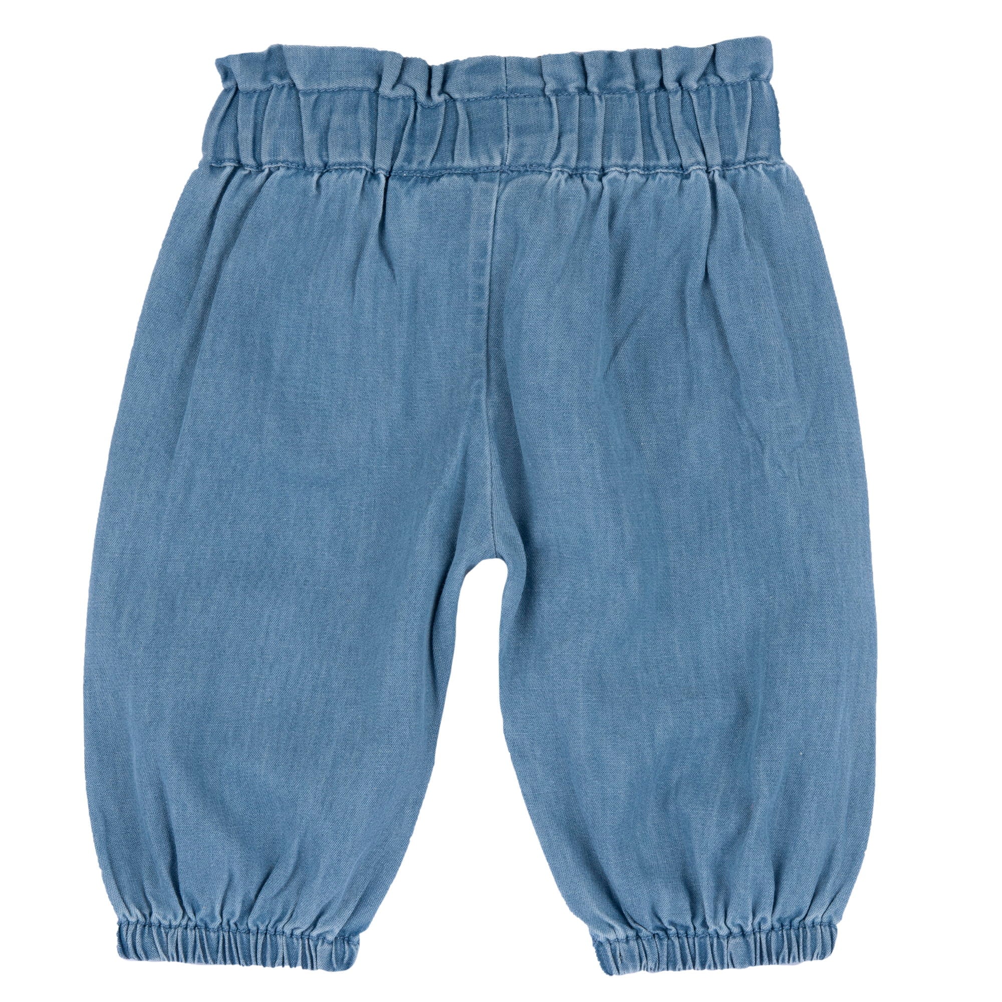 Textured Cotton Long Trousers for Girls in Medium Light Blue
