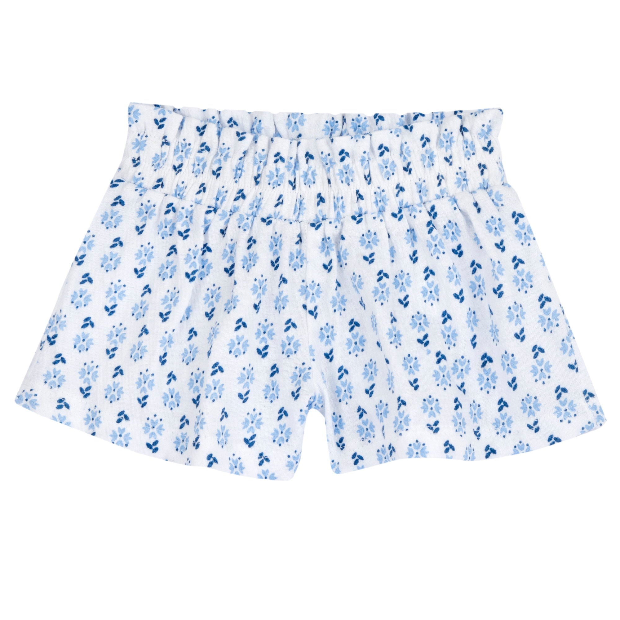 Girls White and Light Blue Graphic Printed Cotton Blend T-Shirt and Shorts Set