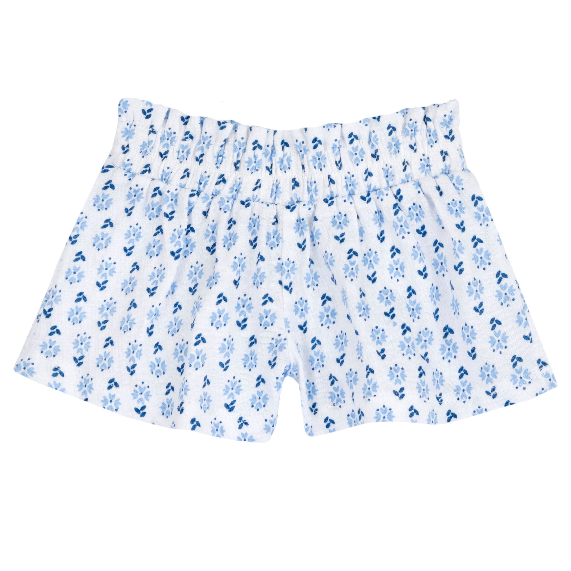 Girls White and Light Blue Graphic Printed Cotton Blend T-Shirt and Shorts Set