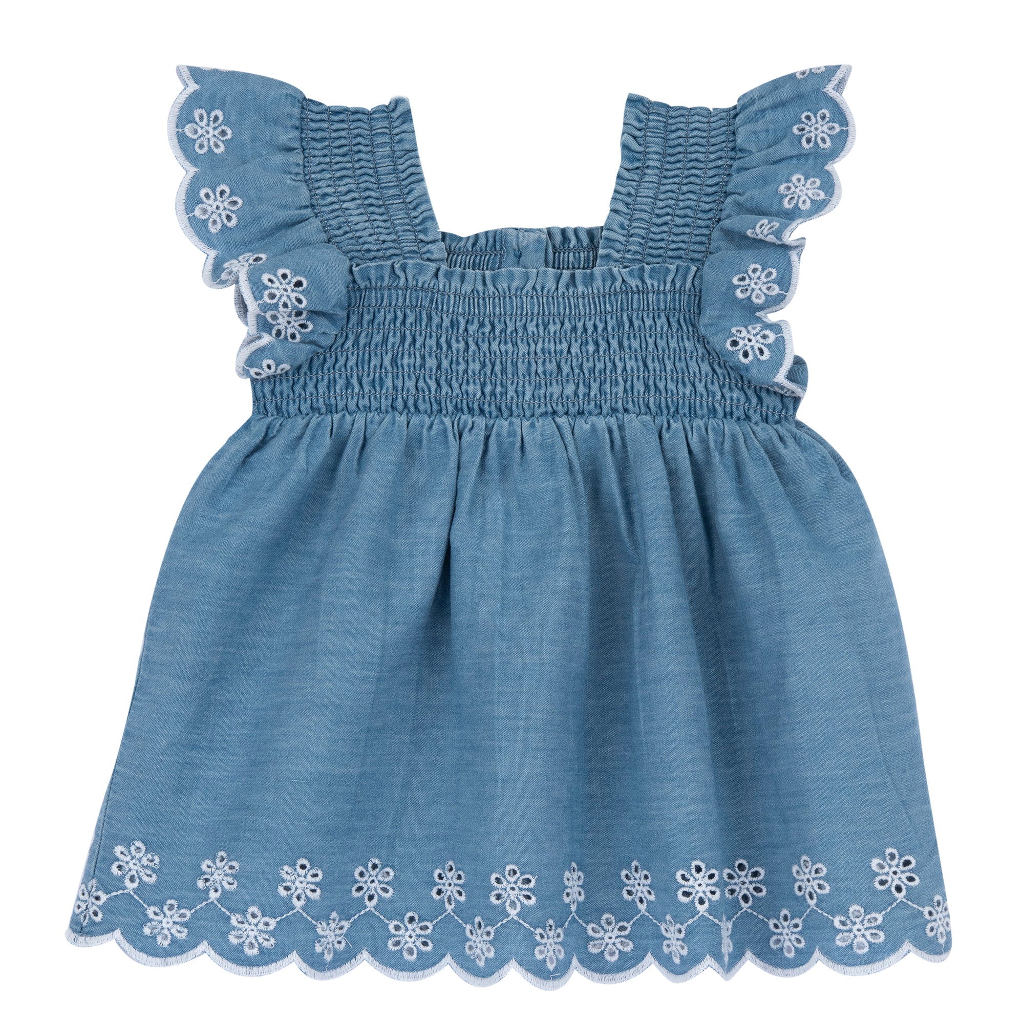 Easy Cotton A-Line Dress for Girls in Medium Light Blue