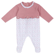 Soft Embroidered Baby Onesie in Medium Pink with Easy Leg Opening