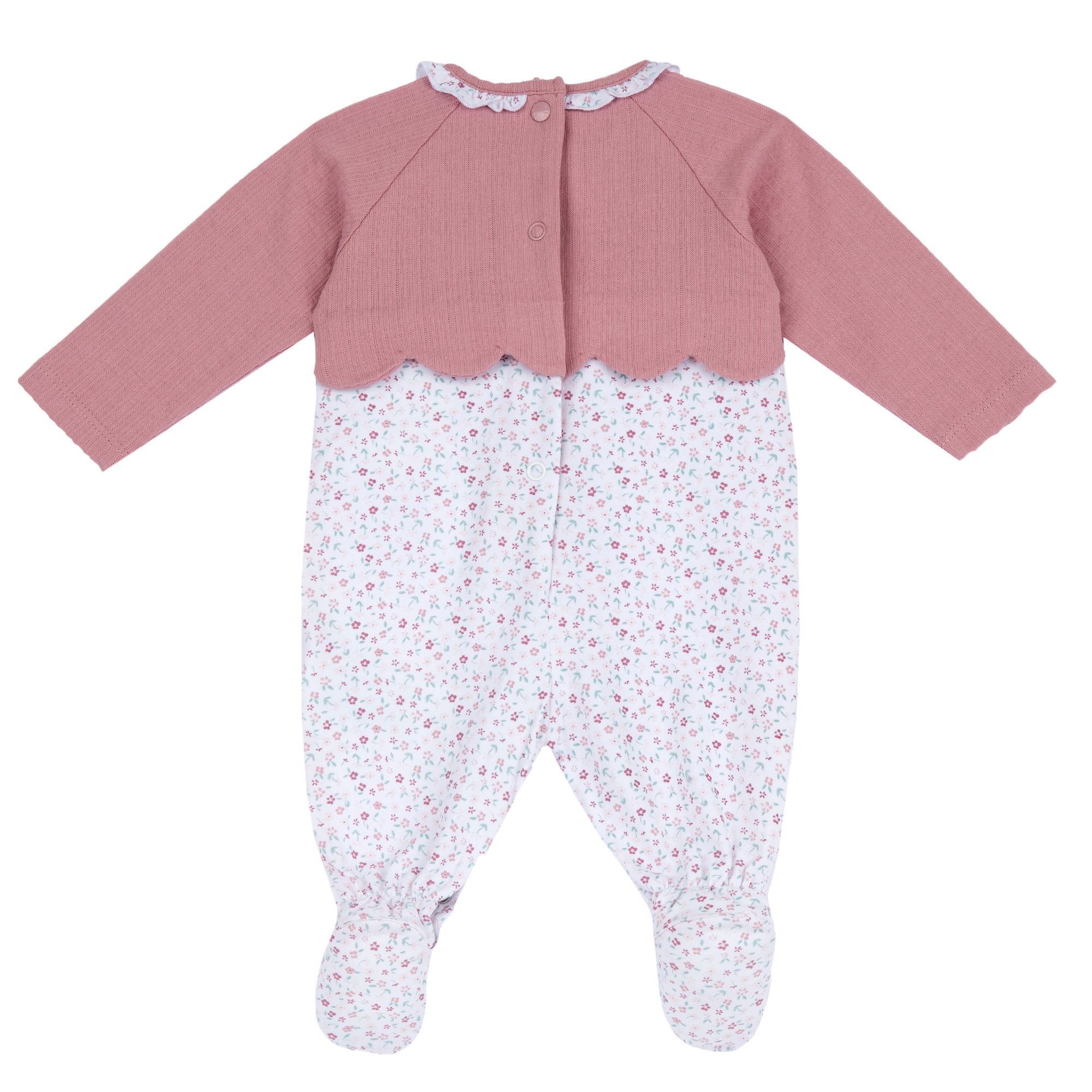 Soft Embroidered Baby Onesie in Medium Pink with Easy Leg Opening