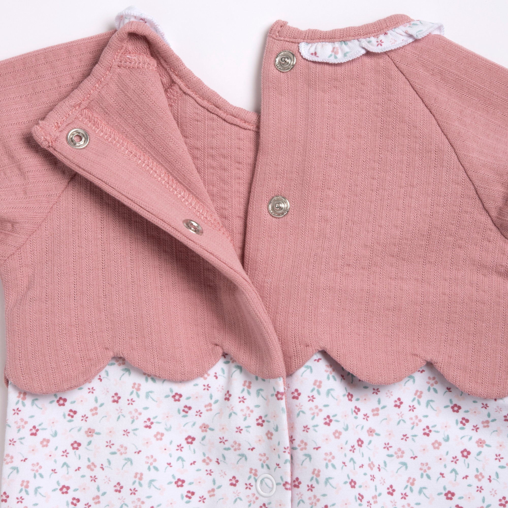 Soft Embroidered Baby Onesie in Medium Pink with Easy Leg Opening