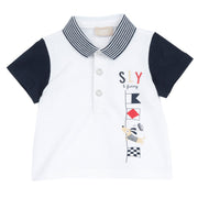 Boys White Flag Cotton Polo T-Shirt