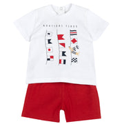 Everyday White Cotton Co-Ord Set for Boys with Printed T-Shirt