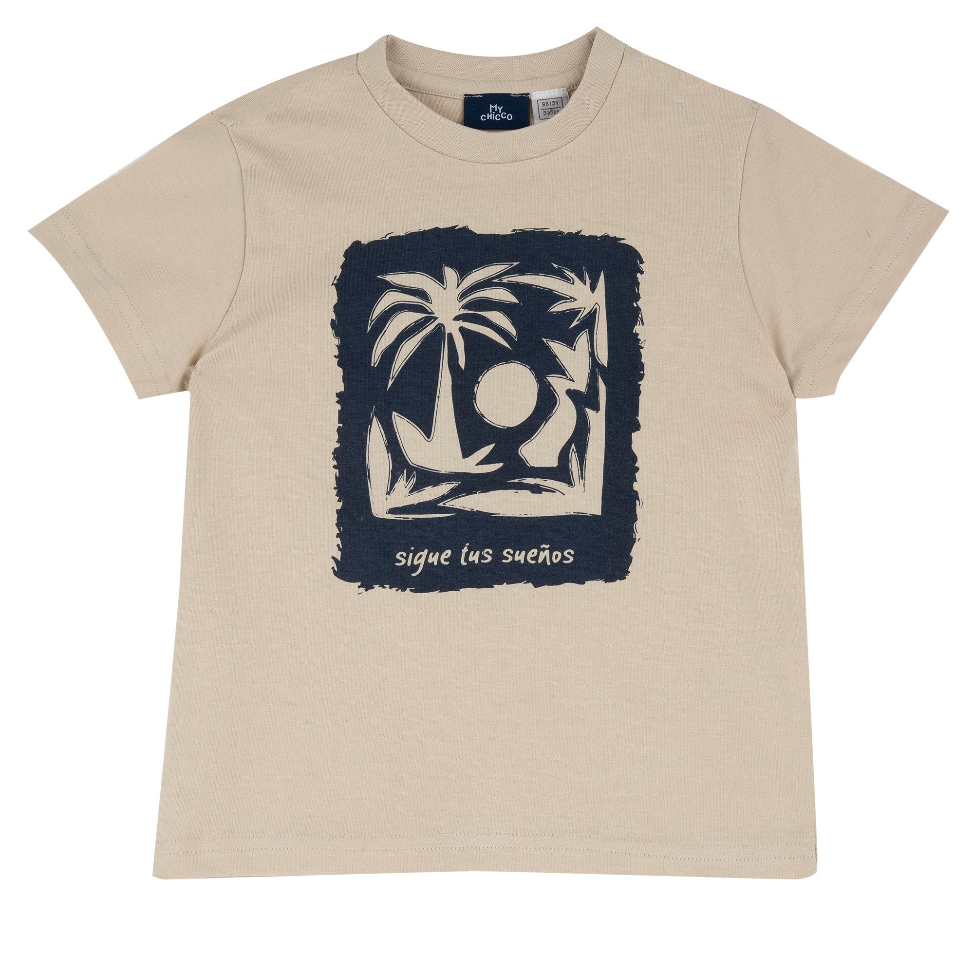 Medium Natural Graphic Printed Cotton Short Sleeve T-Shirt for Boys