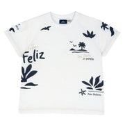 White Graphic Printed Cotton Short Sleeve T-Shirt for Boys