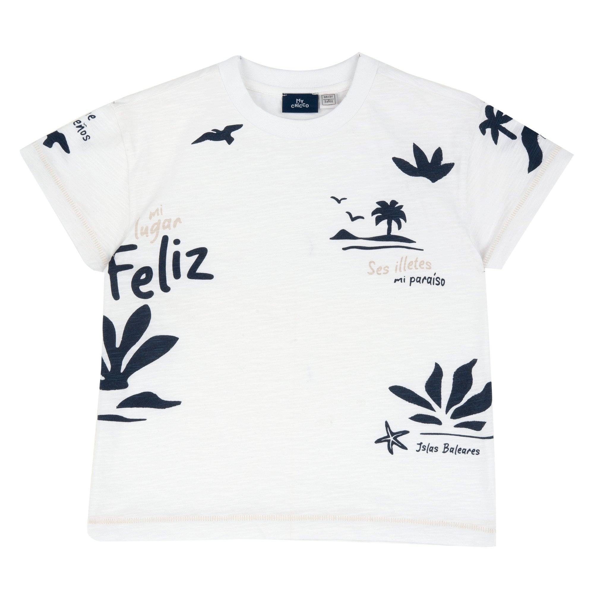 White Graphic Printed Cotton Short Sleeve T-Shirt for Boys