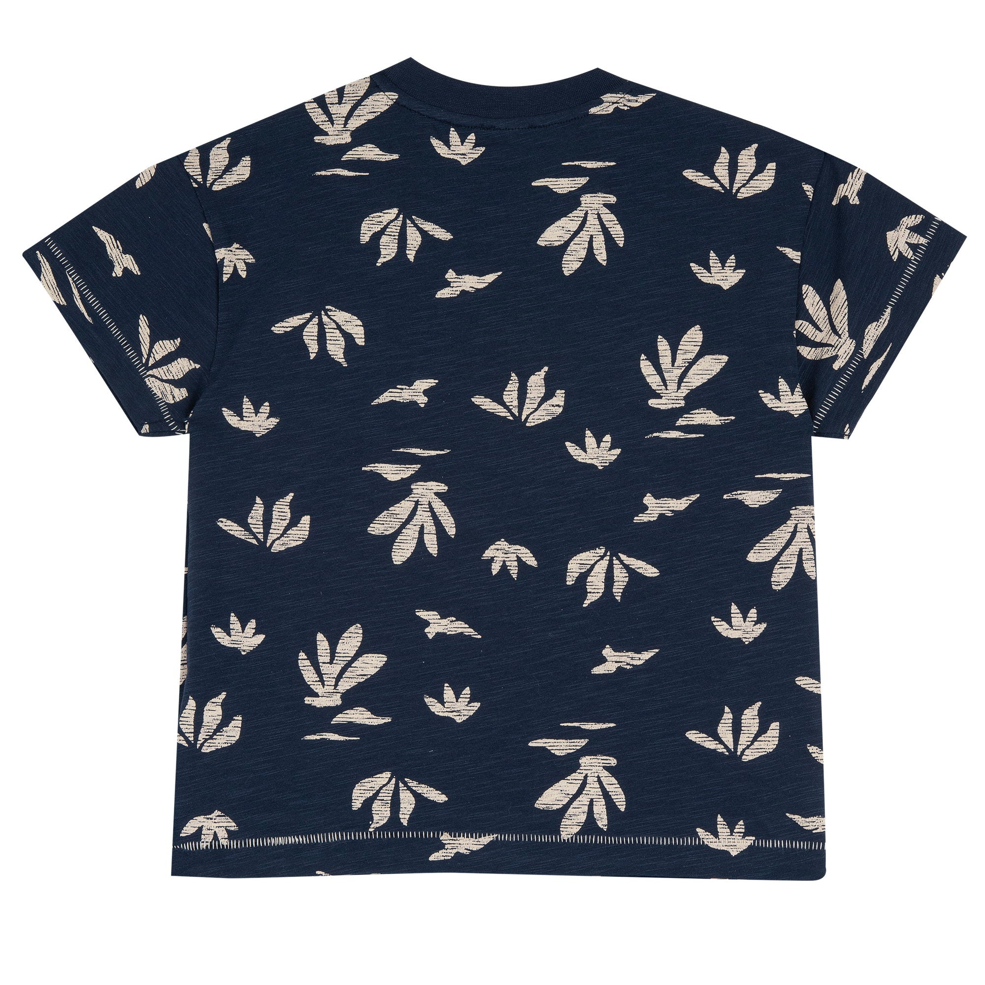 Dark Blue Floral Printed Cotton Short Sleeve T-Shirt for Boys
