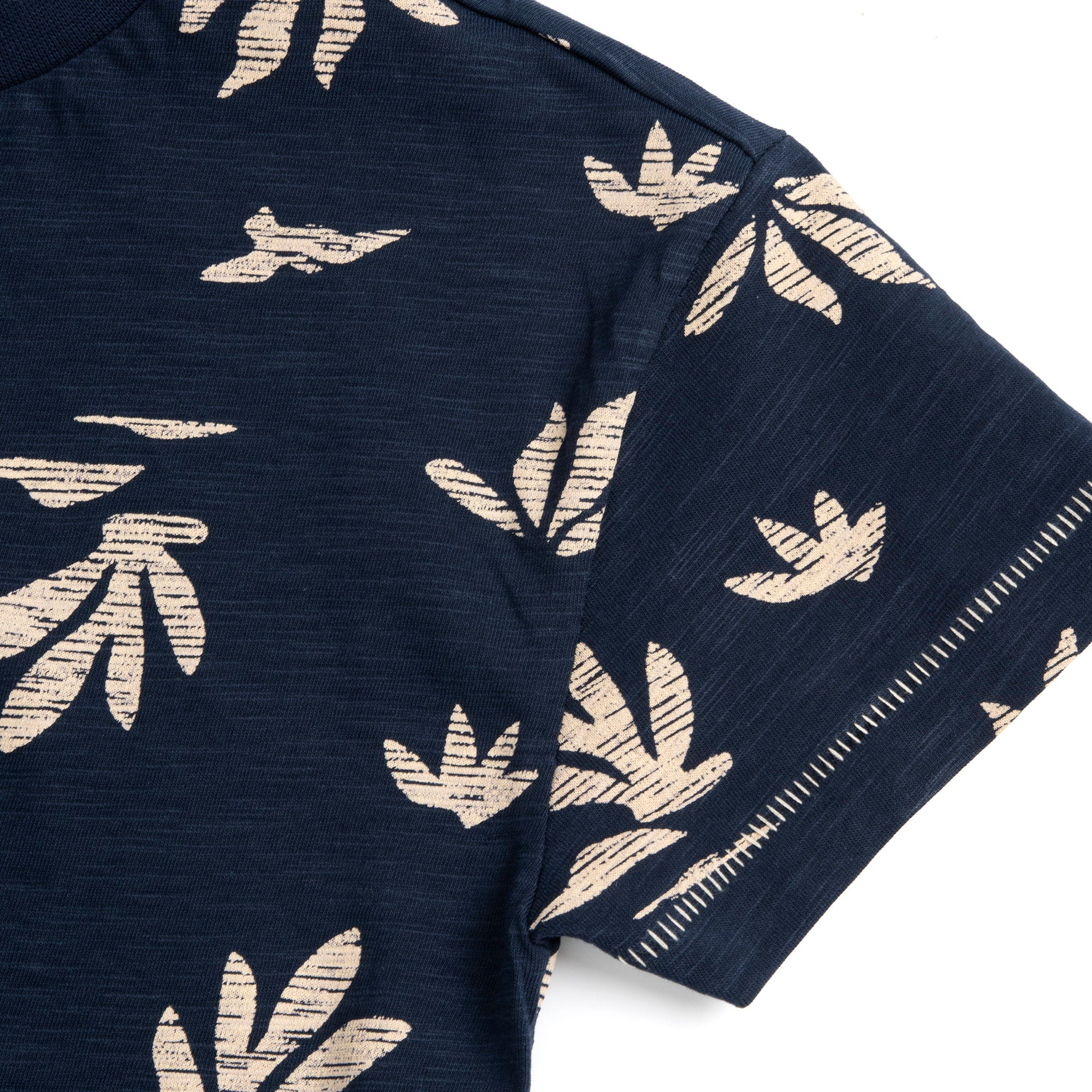 Dark Blue Floral Printed Cotton Short Sleeve T-Shirt for Boys