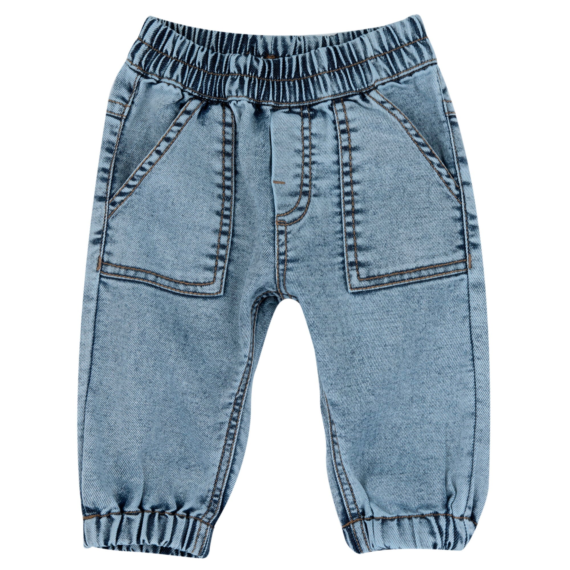 Light Blue Solid Lyocell Blend Long Trousers for Boys