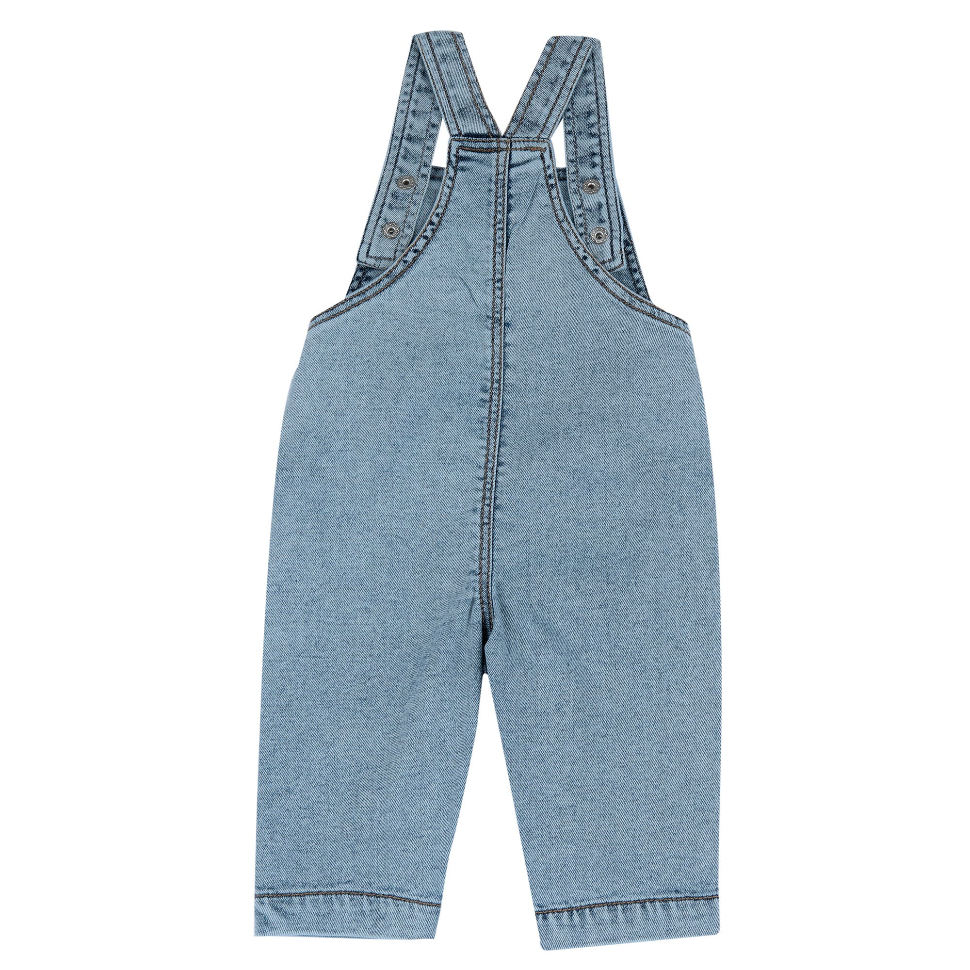 Light Blue Solid Lyocell Blend Long Overalls for Boys