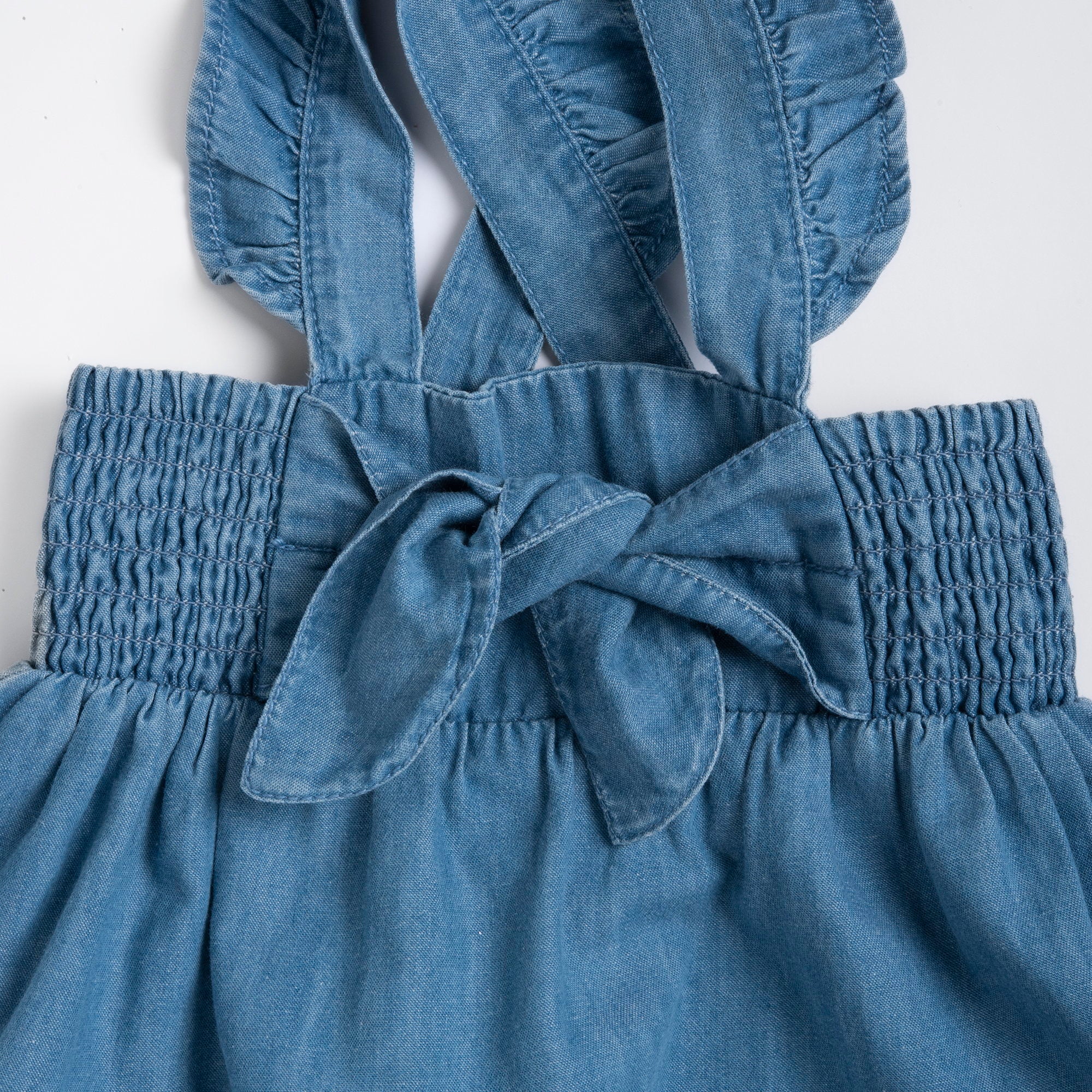 Medium Light Blue Self Design Cotton Overall Skirt for Girls