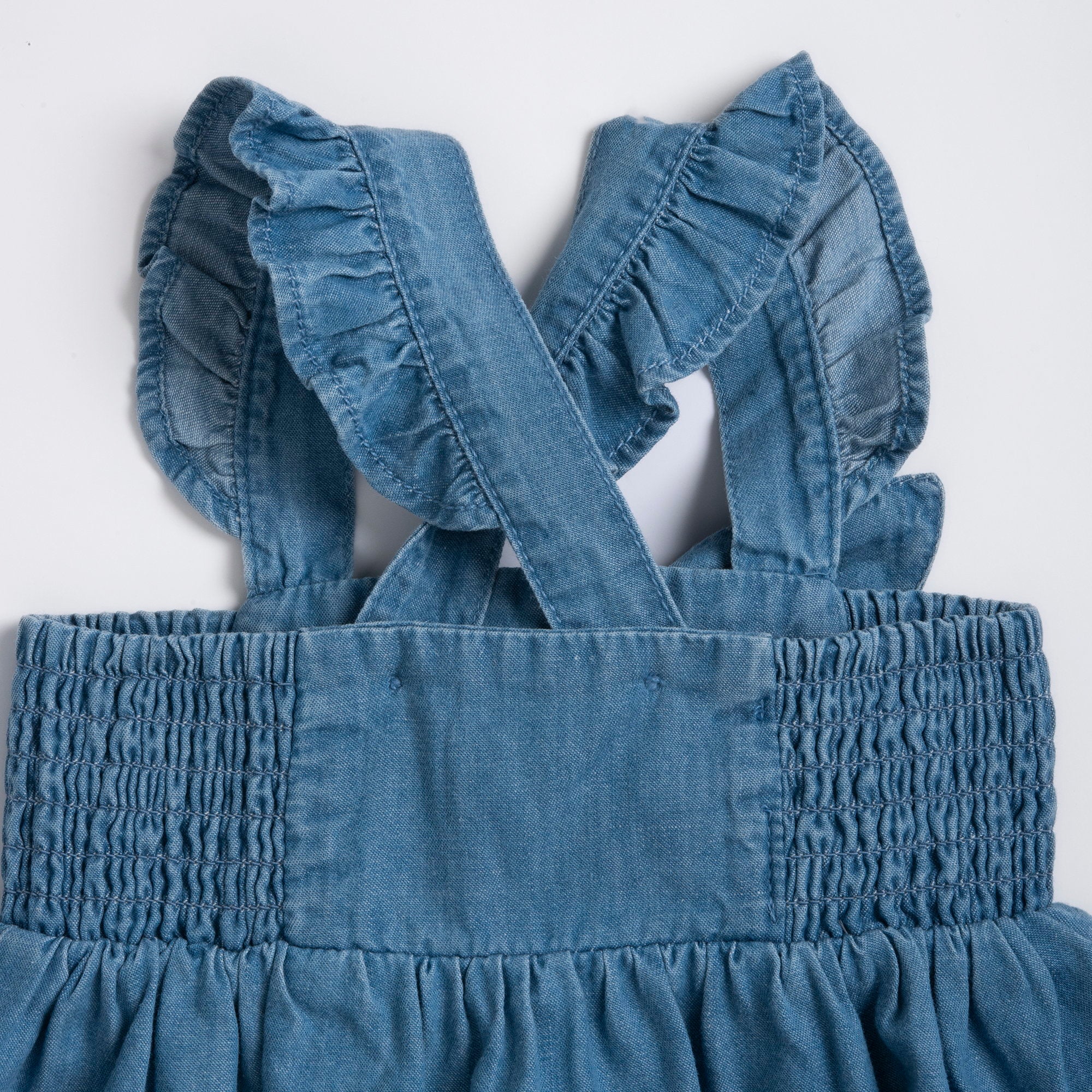 Medium Light Blue Self Design Cotton Overall Skirt for Girls