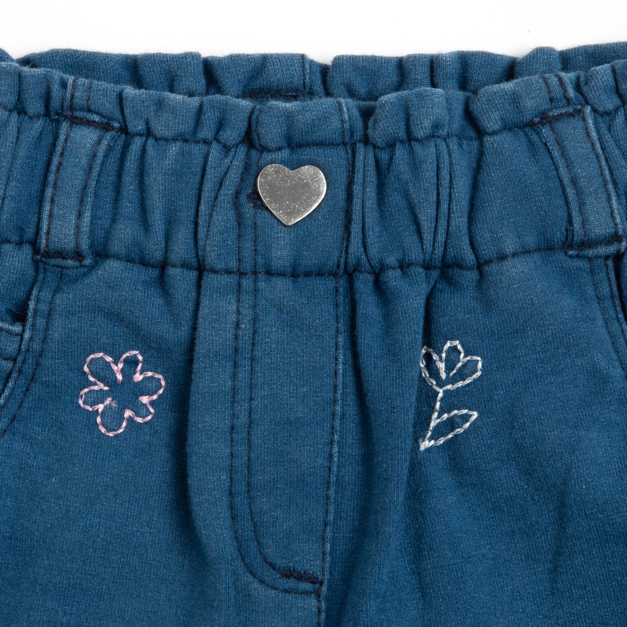 Medium Blue Embroidered Cotton Blend Long Trousers for Girls
