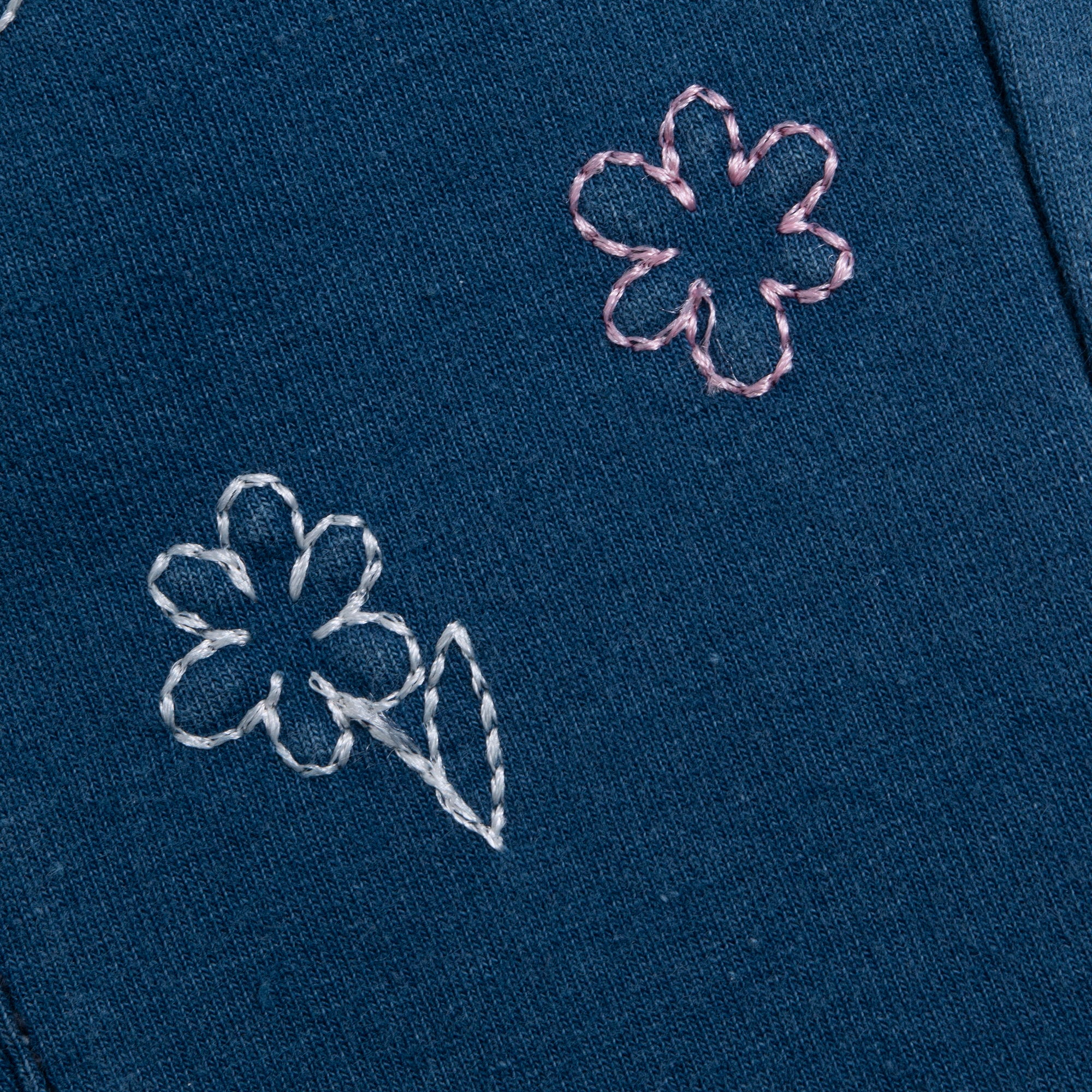 Medium Blue Embroidered Cotton Blend Long Trousers for Girls