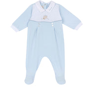 Light Blue Embellished Cotton Blend Nappy Opening Babysuit for Boys