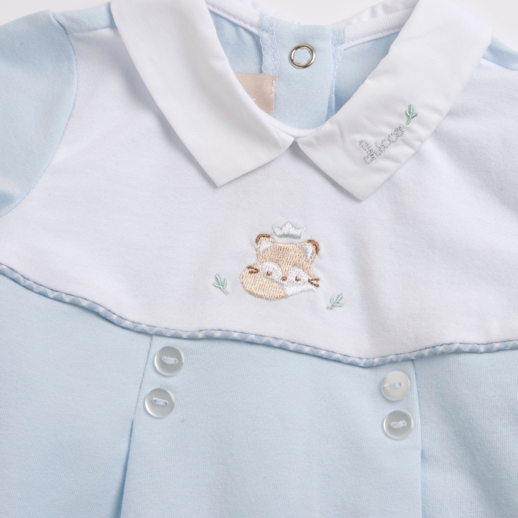 Light Blue Embellished Cotton Blend Nappy Opening Babysuit for Boys