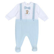 White & Light Blue Embroidered Cotton Blend Leg Opening Babysuit for Boys