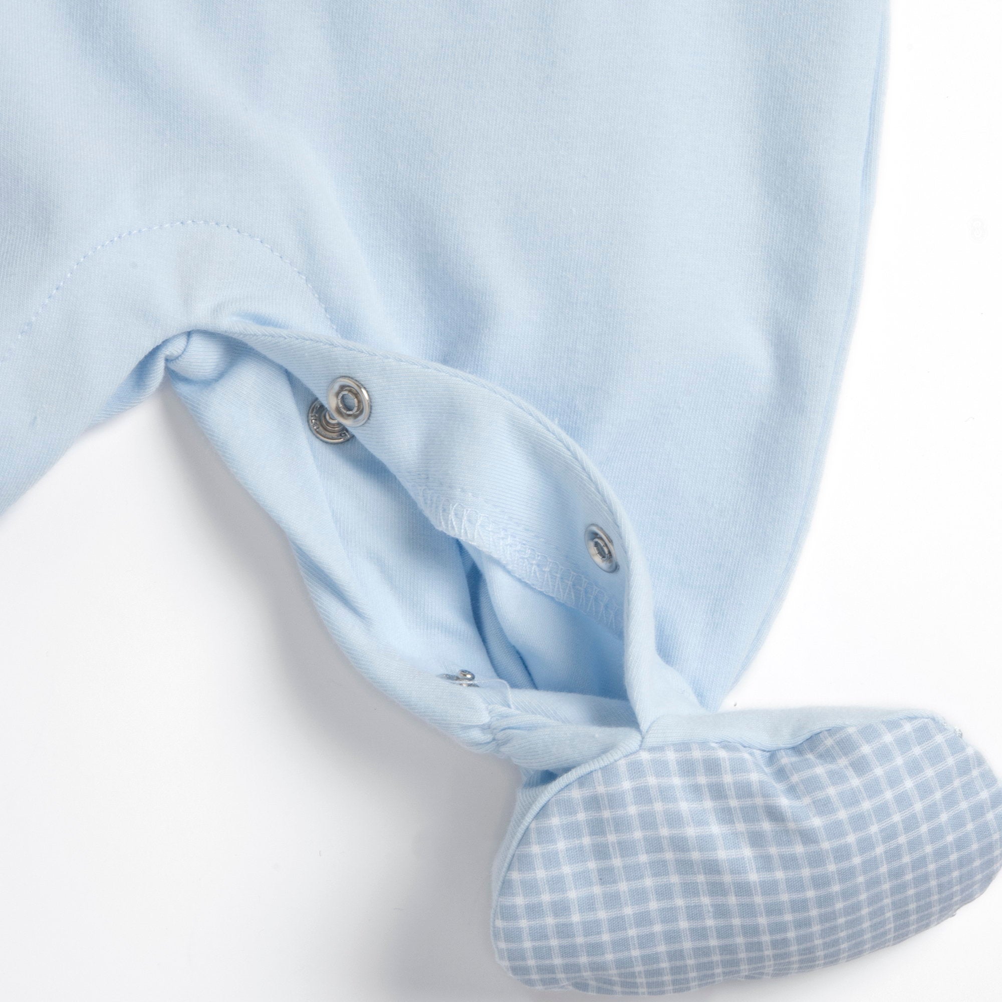 White & Light Blue Embroidered Cotton Blend Leg Opening Babysuit for Boys