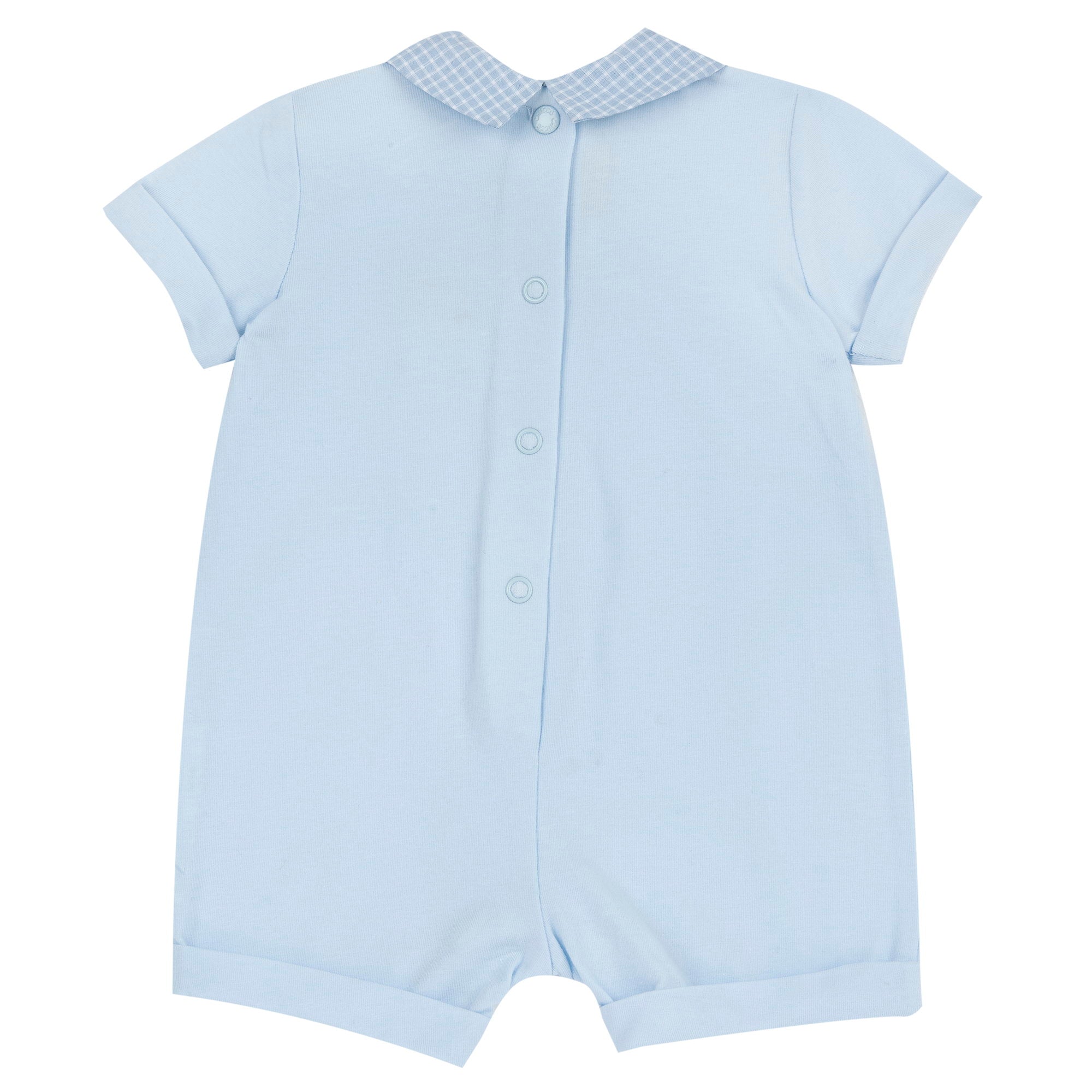 Light Blue Embroidered Cotton Blend Short Sleeve Romper for Baby Boys