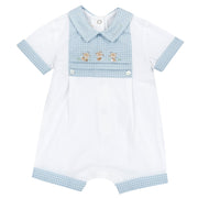 White & Light Blue Embroidered Cotton Short Sleeve Romper for Baby Boys