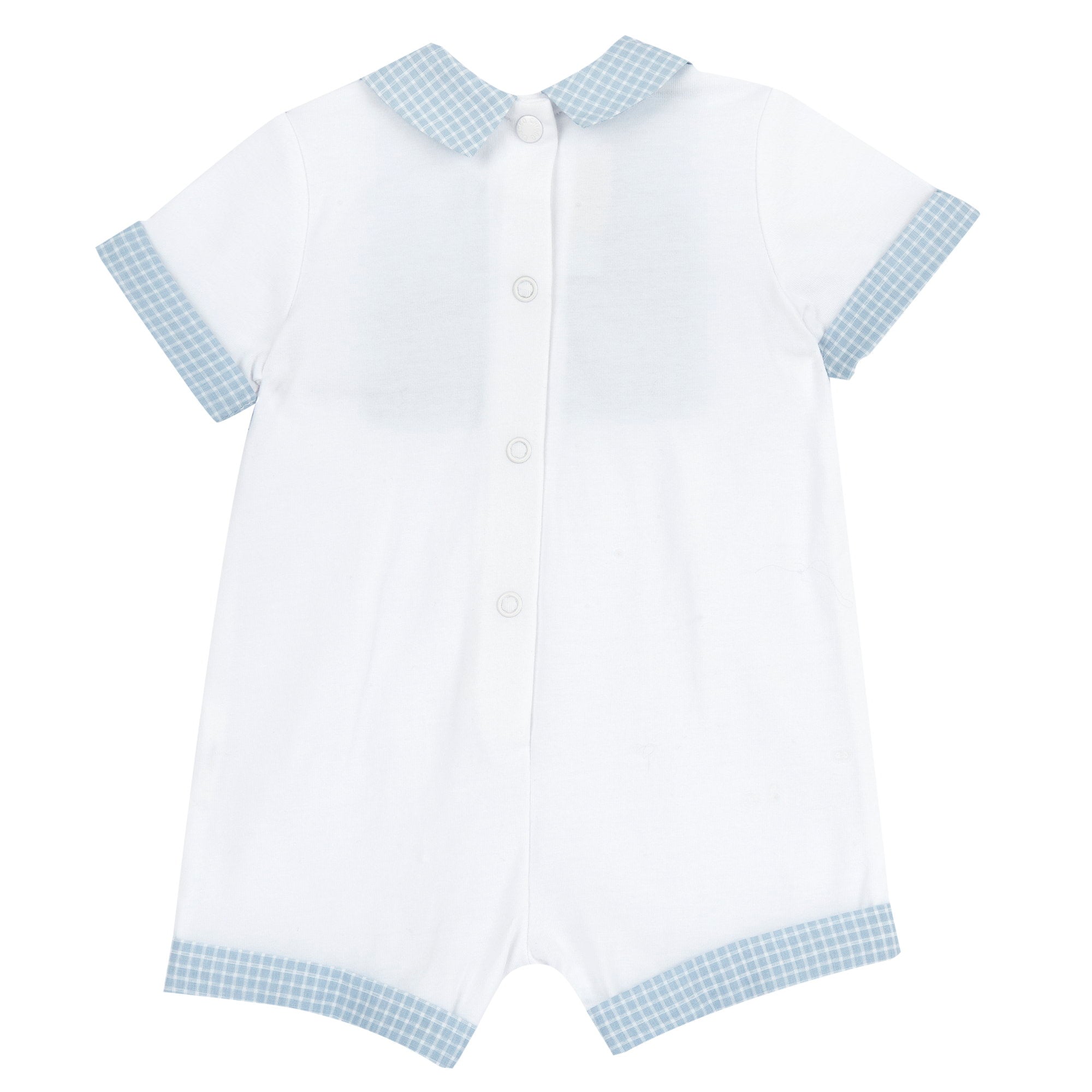 White & Light Blue Embroidered Cotton Short Sleeve Romper for Baby Boys