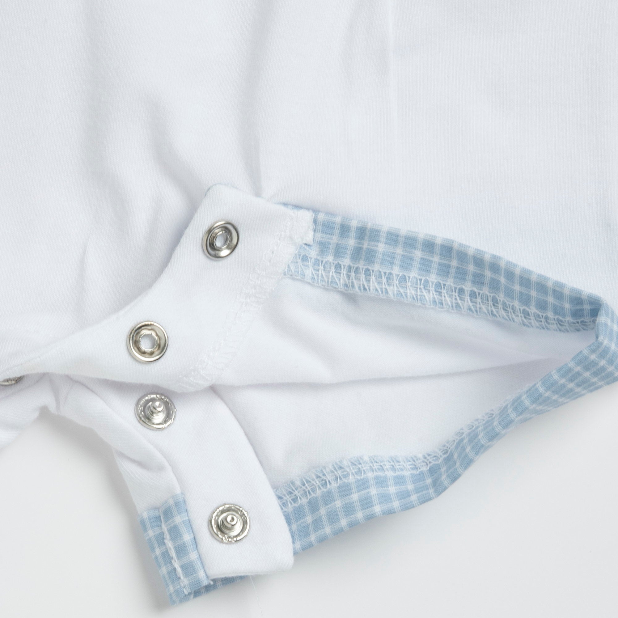 White & Light Blue Embroidered Cotton Short Sleeve Romper for Baby Boys