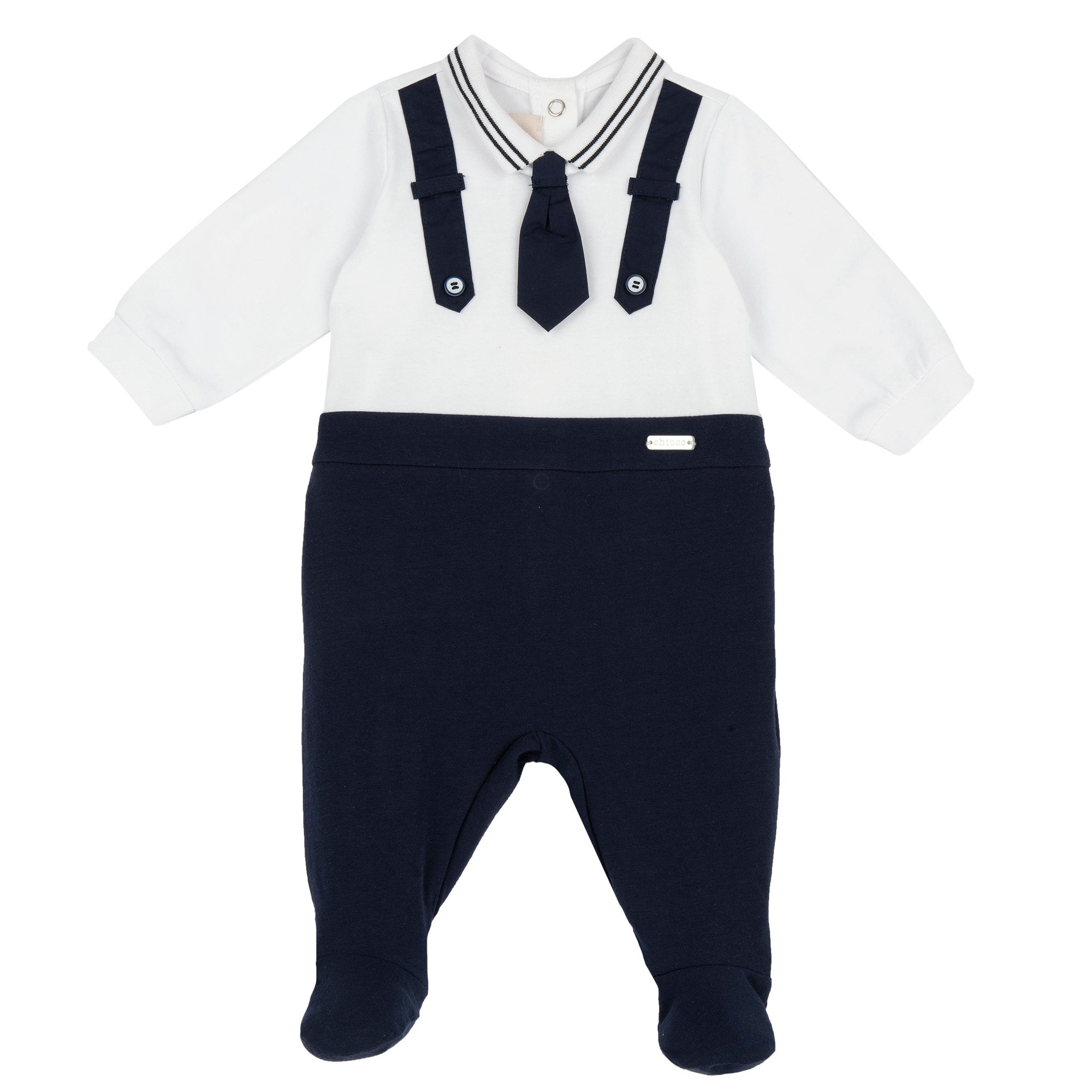 White & Blue Self Design Cotton Blend Nappy Opening Babysuit for Baby Boys