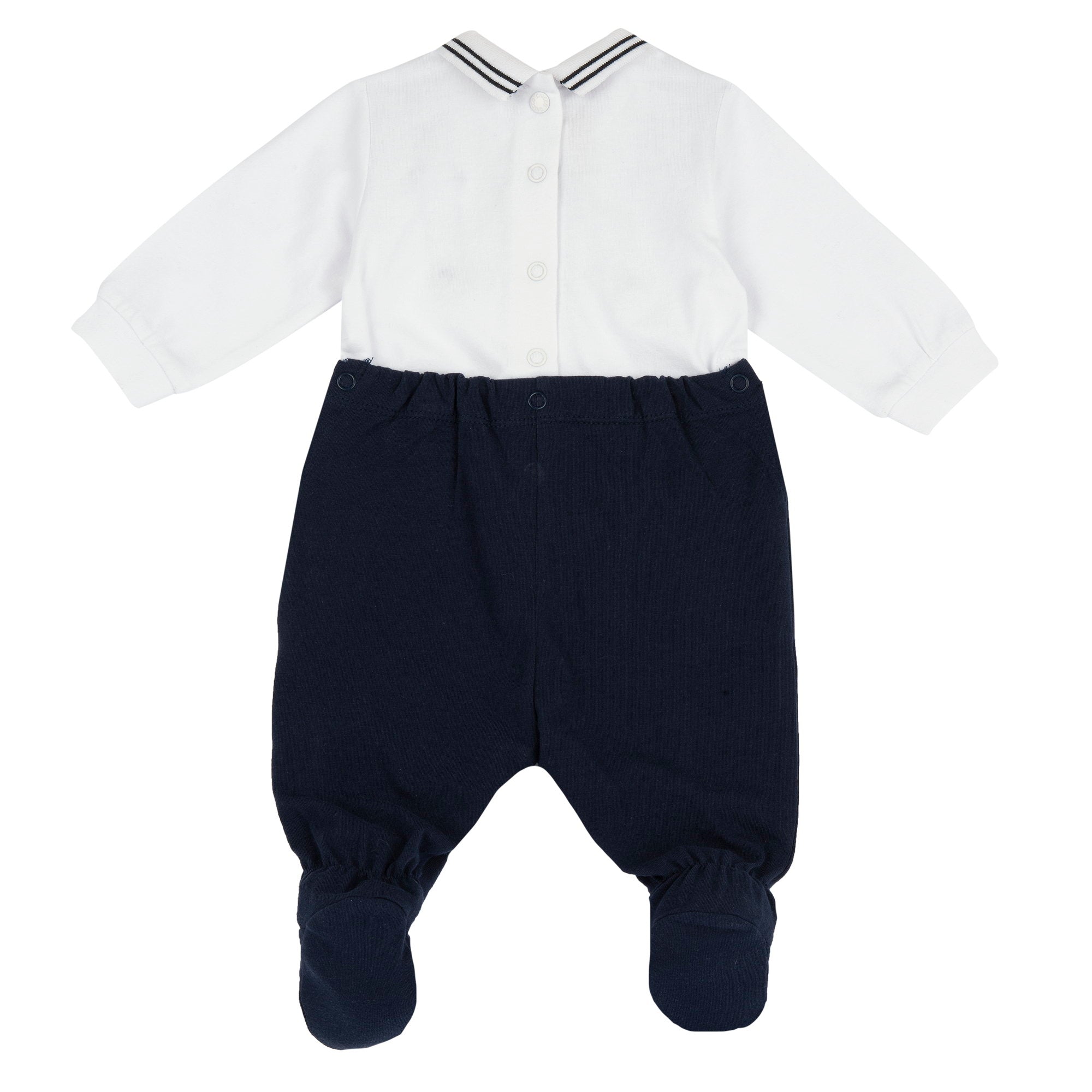 White & Blue Self Design Cotton Blend Nappy Opening Babysuit for Baby Boys