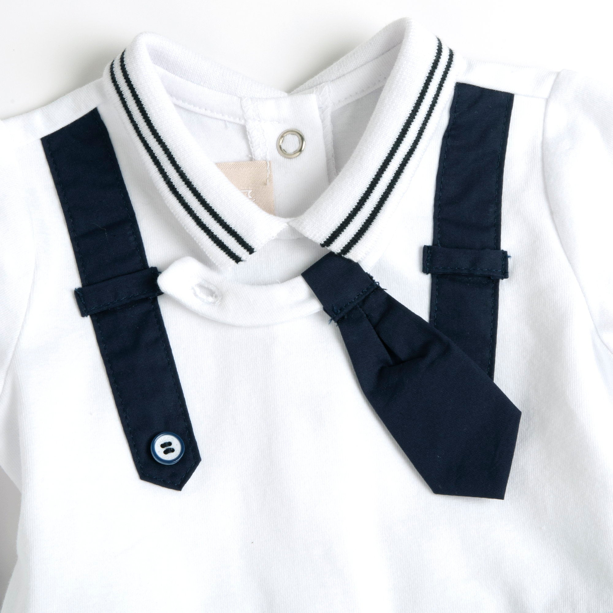 White & Blue Self Design Cotton Blend Nappy Opening Babysuit for Baby Boys
