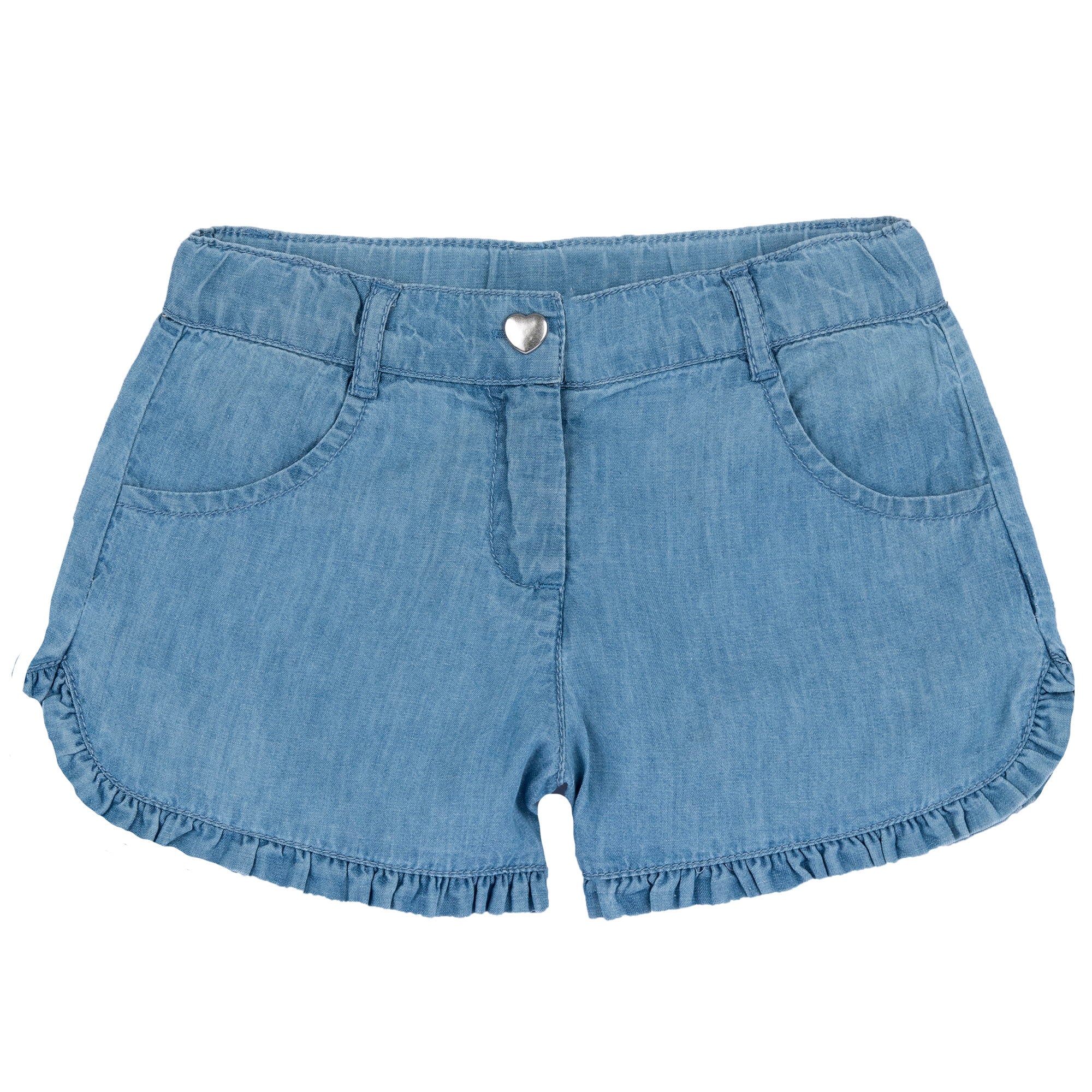 Medium Light Blue Solid Cotton Short Trousers for Girls