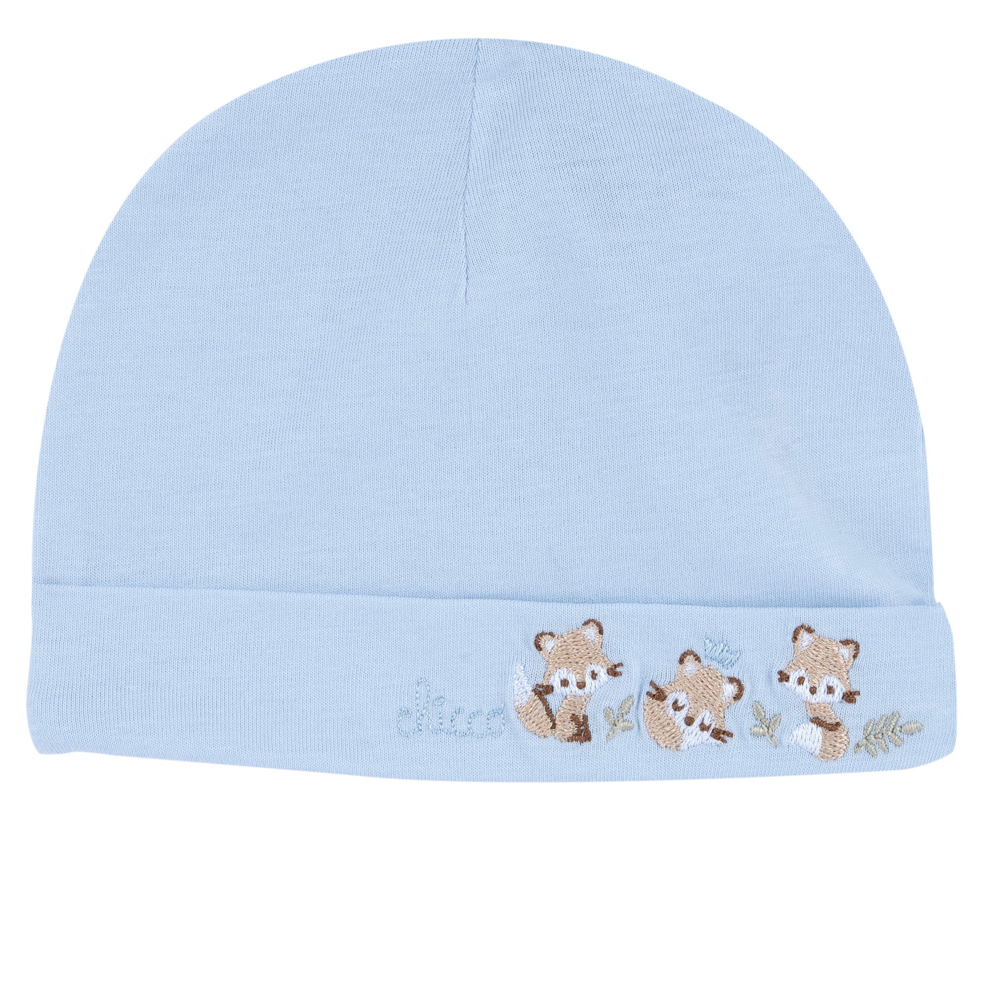 Light Blue Embroidered Cotton Blend Hat for Baby Boys