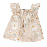 Medium Natural Floral Printed Cotton Short Sleeve Shirt for Girls