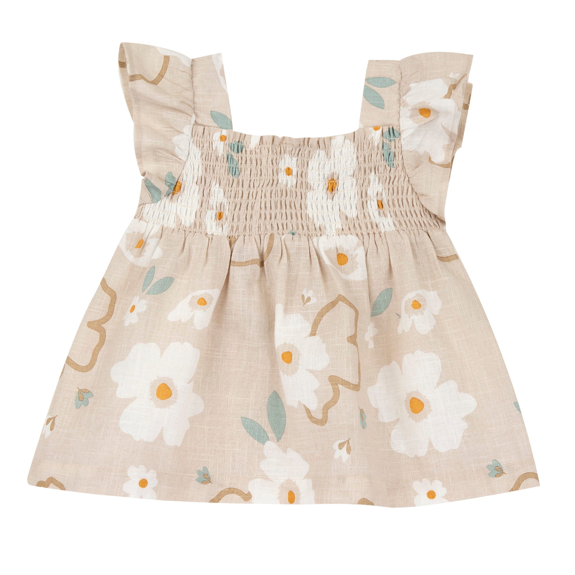 Medium Natural Floral Printed Cotton Short Sleeve Shirt for Girls