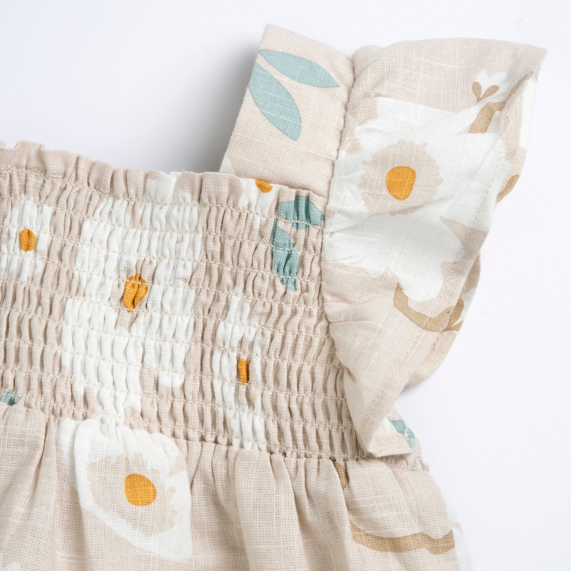 Medium Natural Floral Printed Cotton Short Sleeve Shirt for Girls