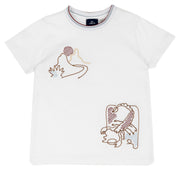 White Embroidered Cotton Short Sleeve T-Shirt for Boys
