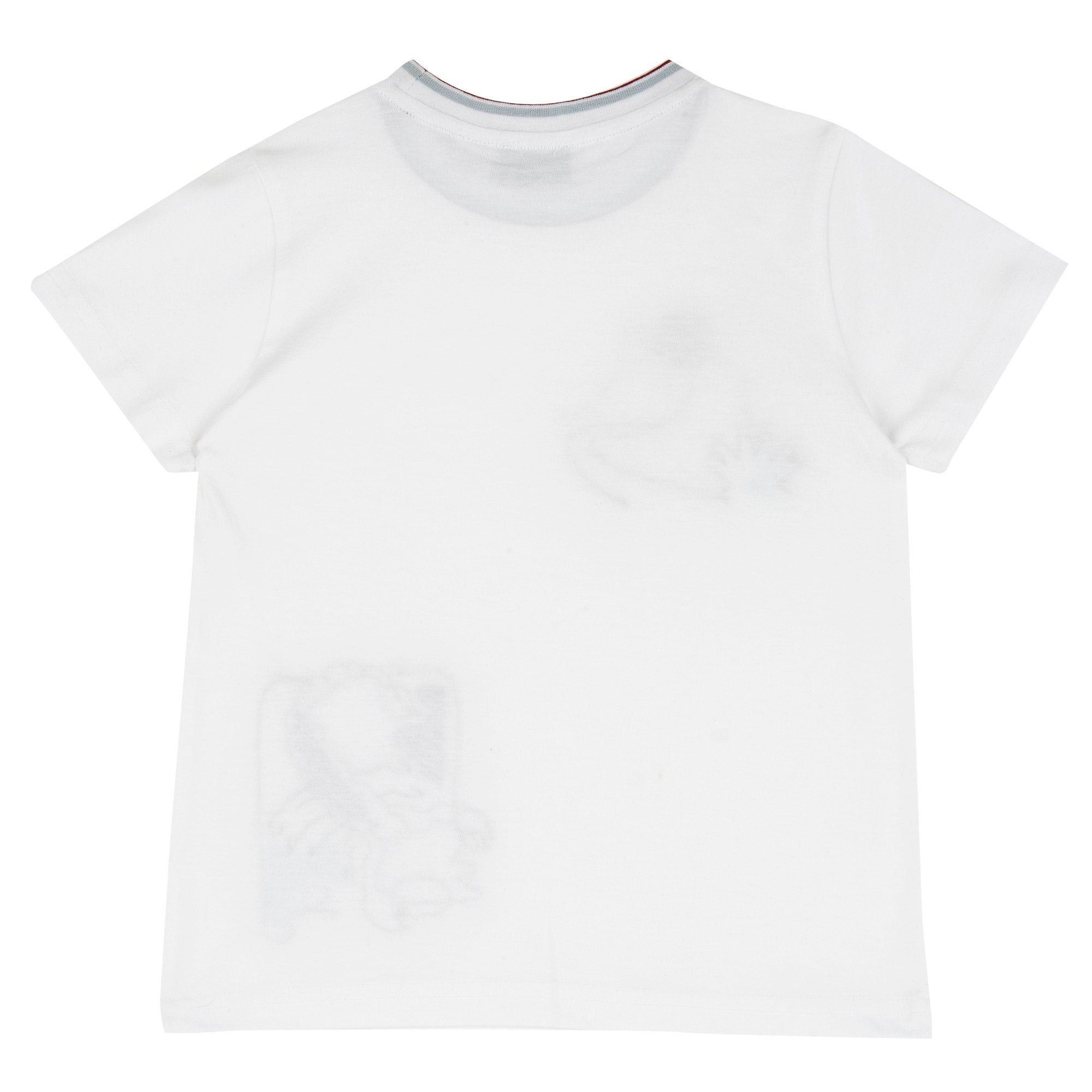 White Embroidered Cotton Short Sleeve T-Shirt for Boys