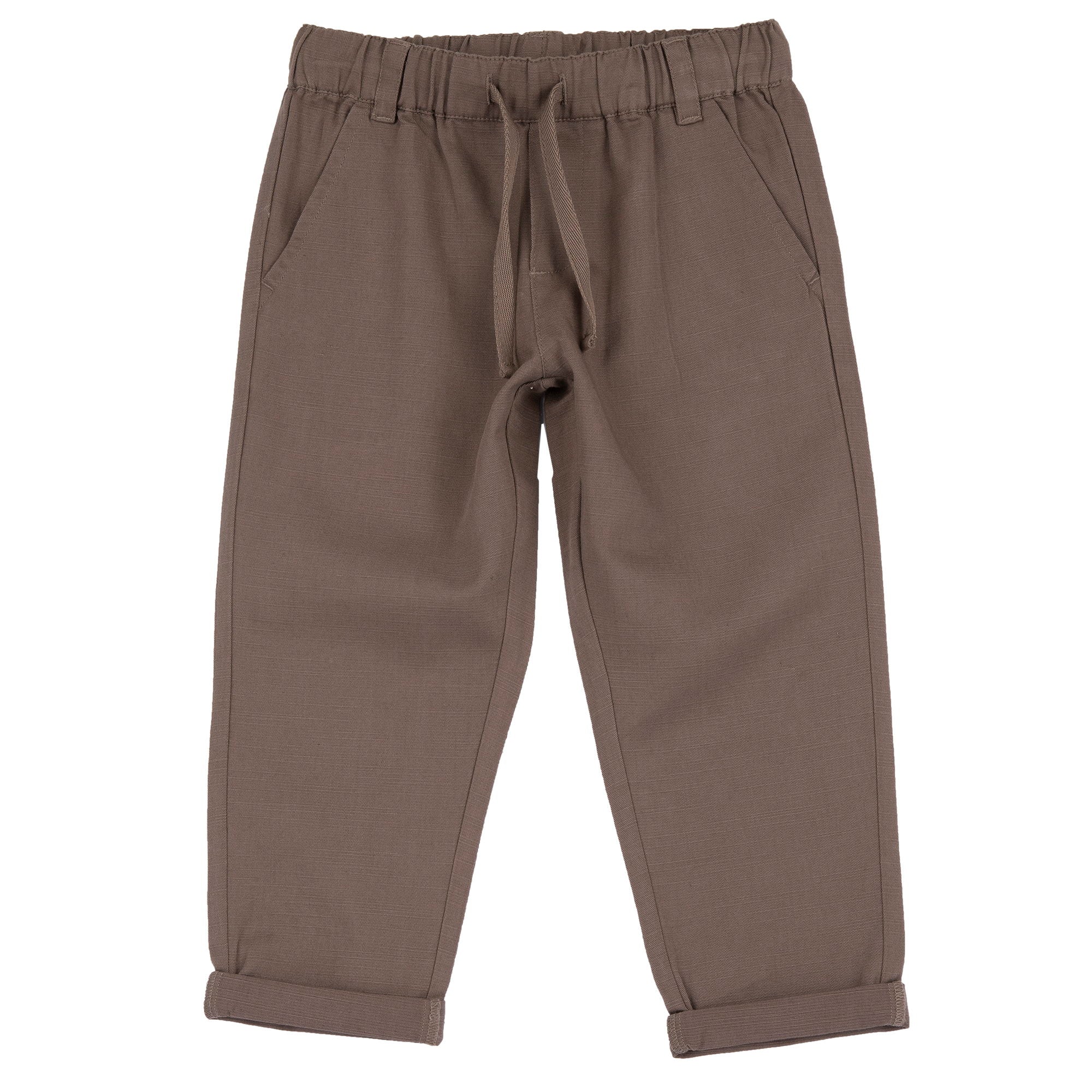 Light Brown Solid Cotton Long Trousers for Boys