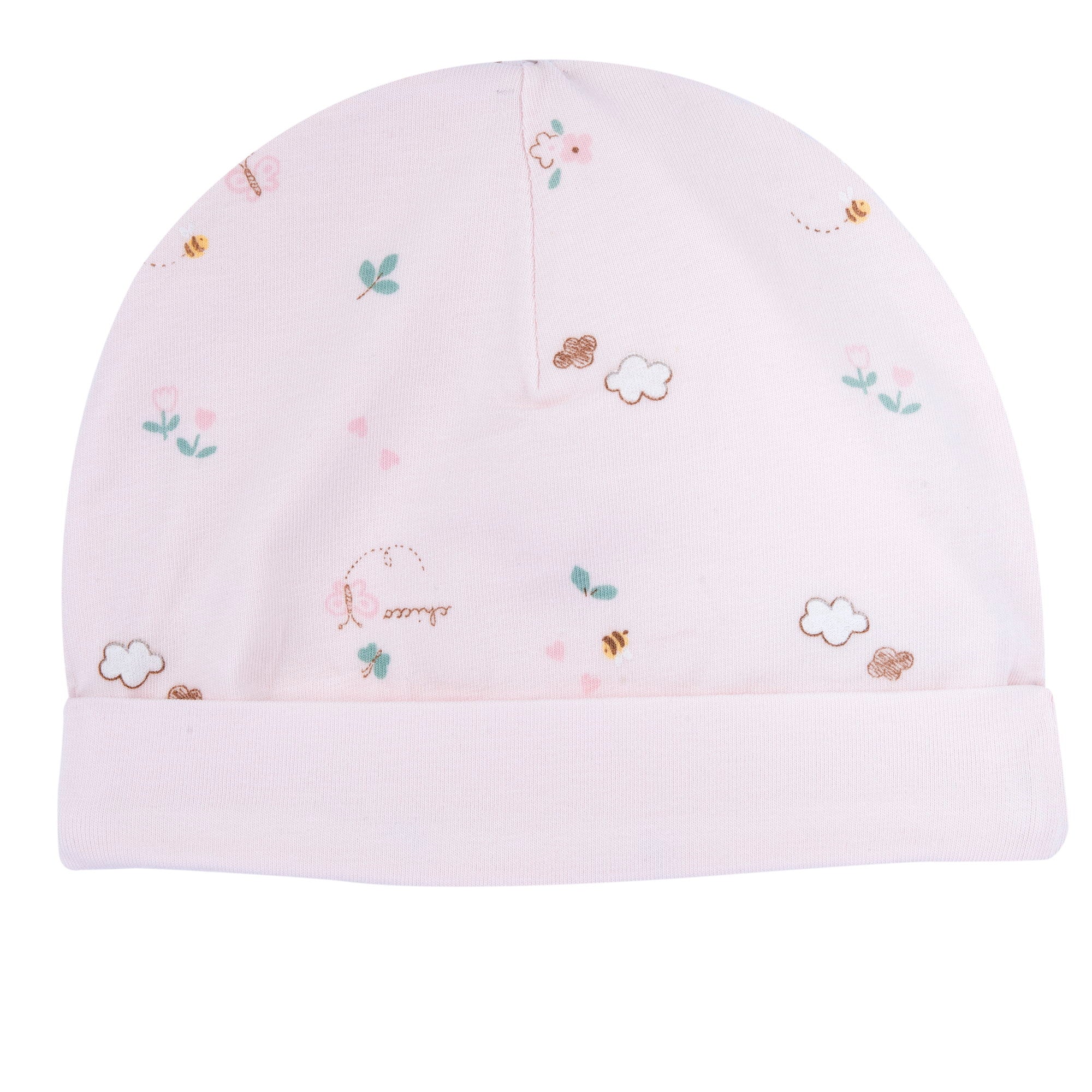 Pink Printed Cotton Blend Hat for Baby Girls