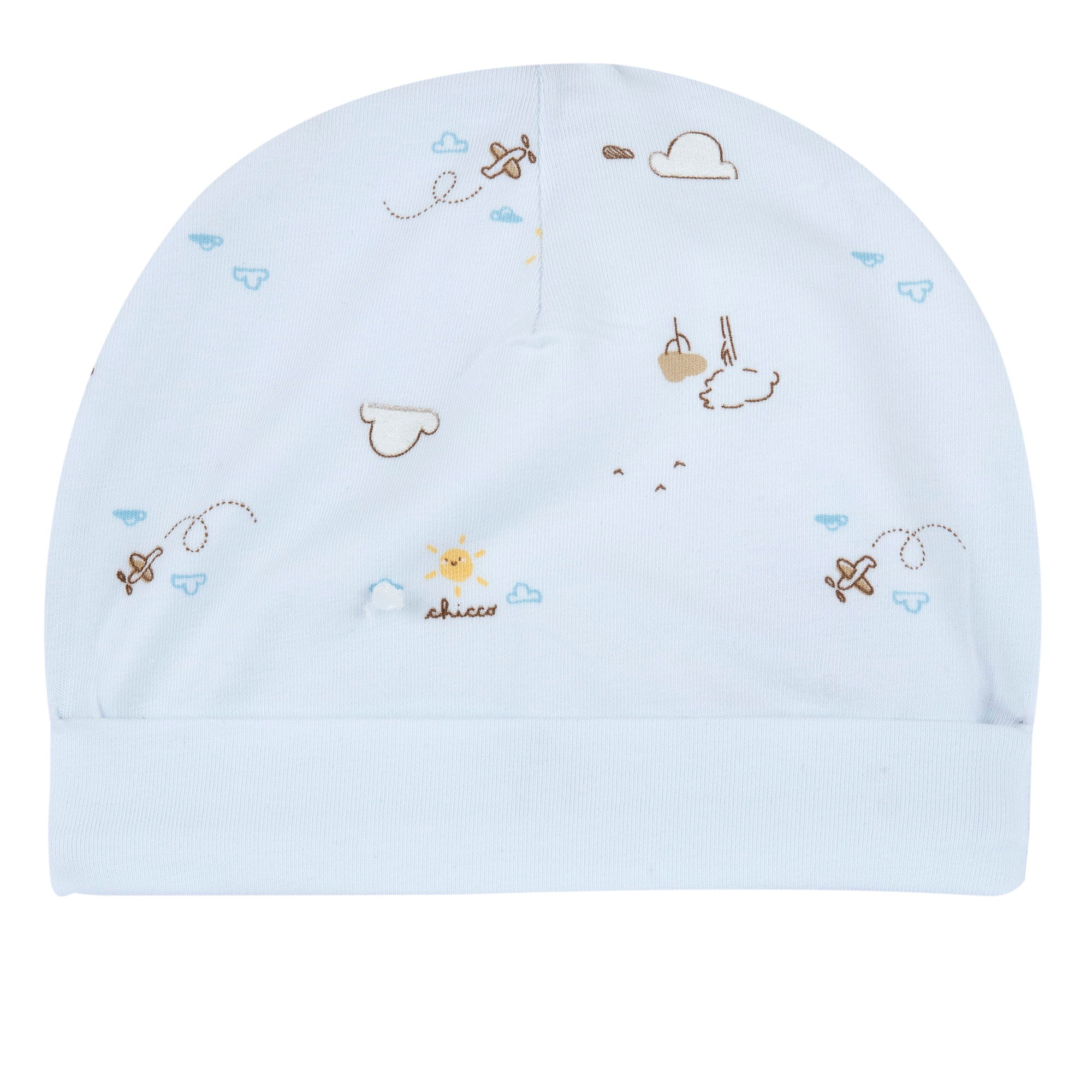Light Blue Printed Cotton Blend Hat for Baby Boys