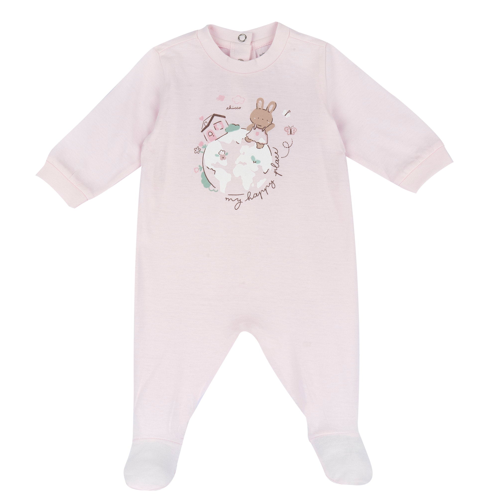 Light Pink Animal Printed Cotton Nappy Opening Babysuit for Baby Girls