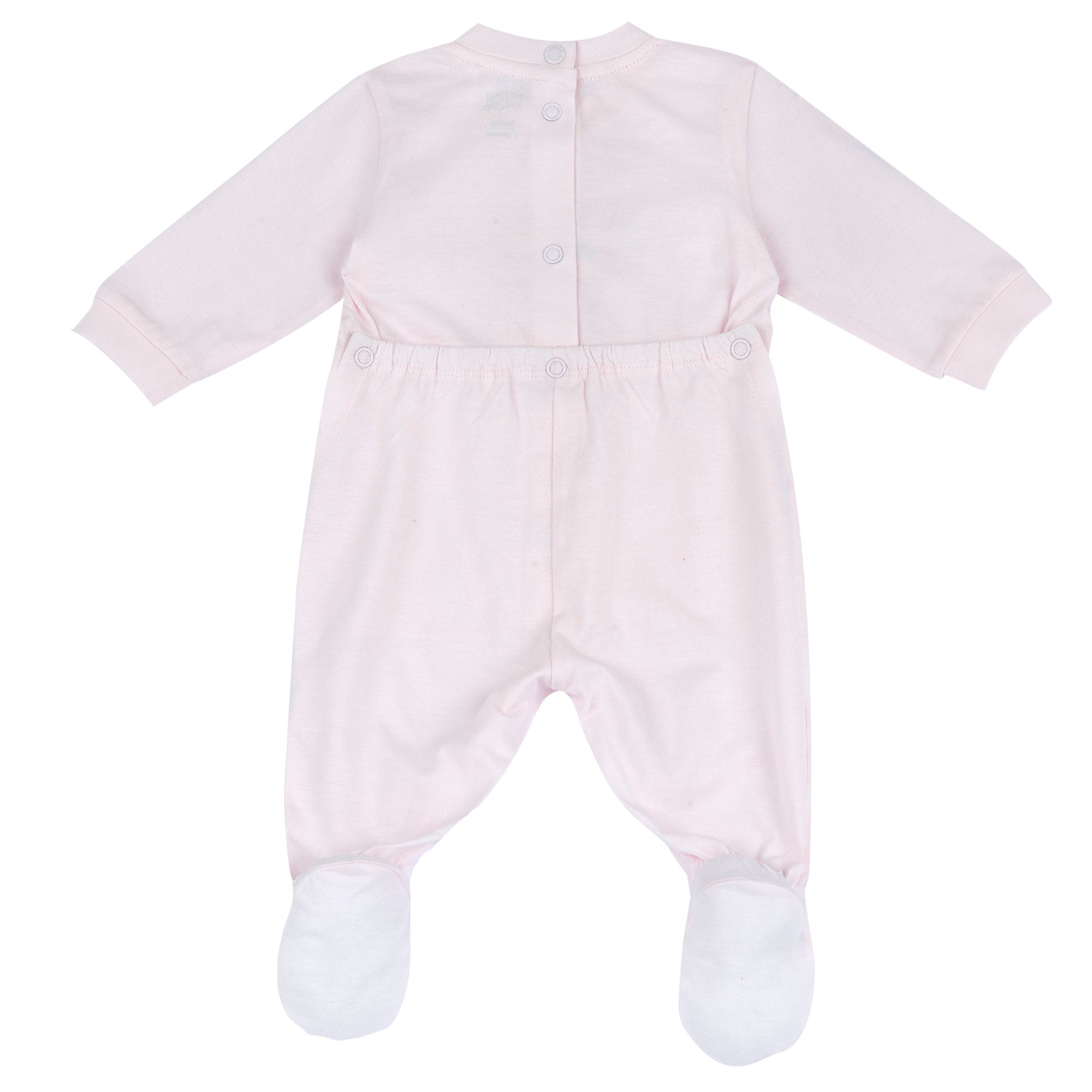 Light Pink Animal Printed Cotton Nappy Opening Babysuit for Baby Girls