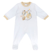 White Animal Printed Cotton Nappy Opening Babysuit for Babies (Unisex)
