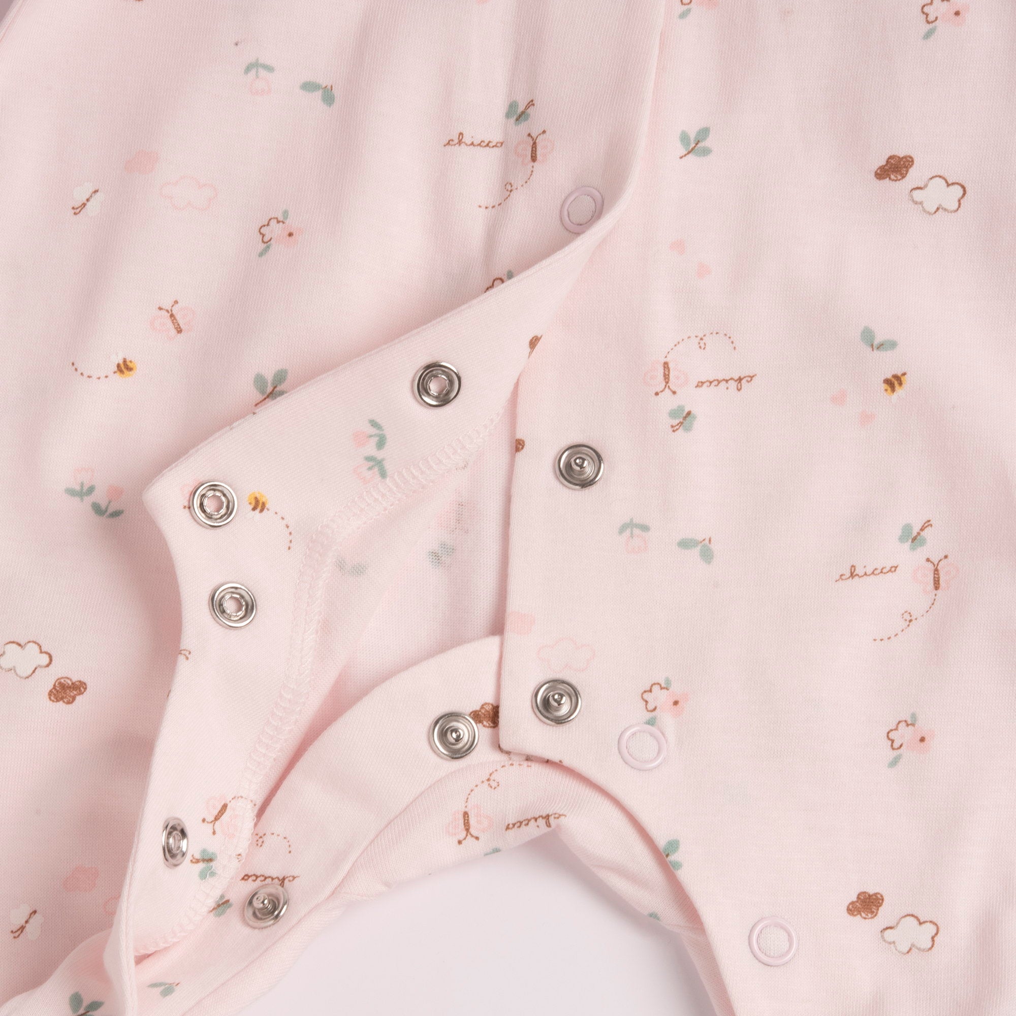 Pink Printed Cotton Front Opening Babysuit for Baby Girls