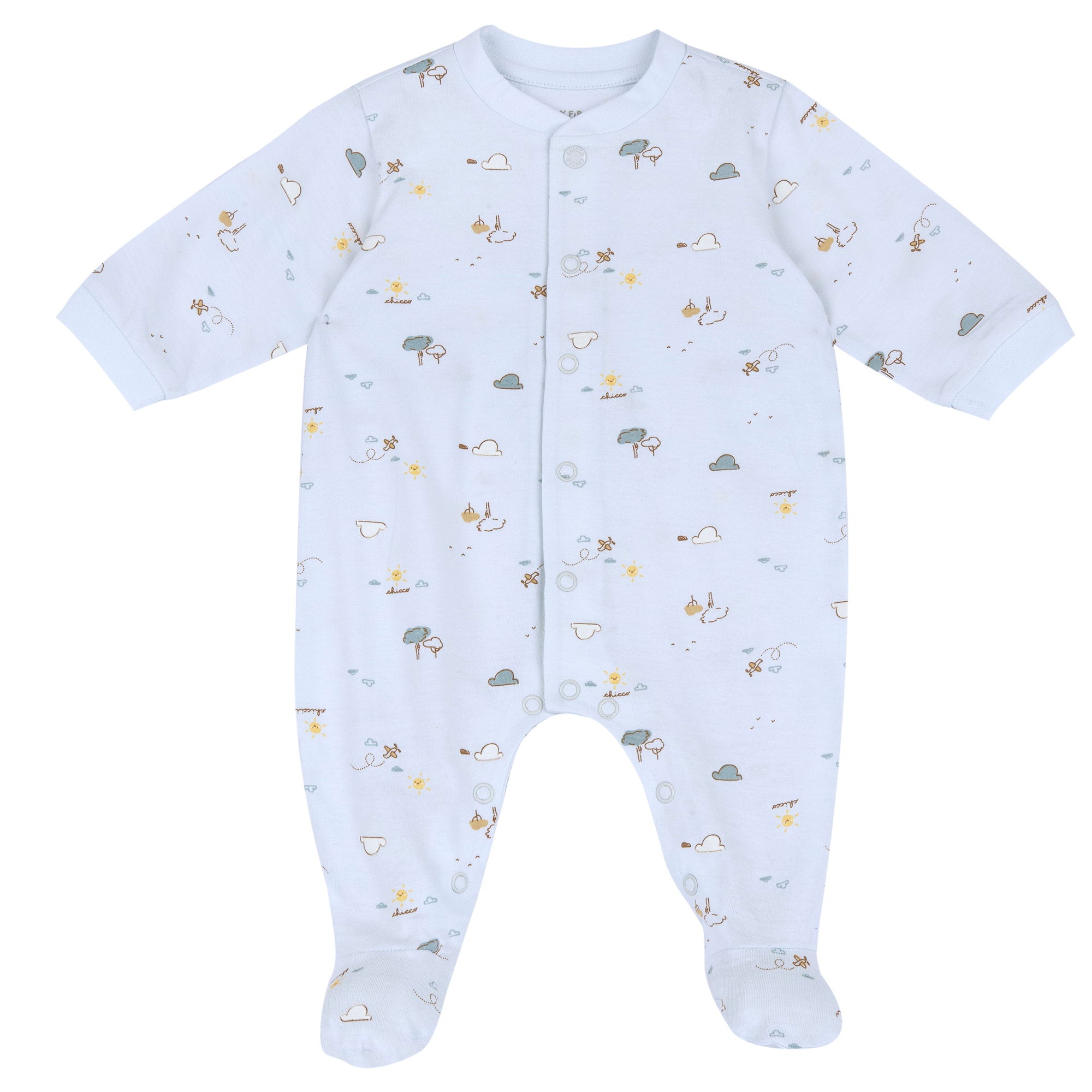 Light Blue Printed Cotton Front Opening Babysuit for Baby Boys