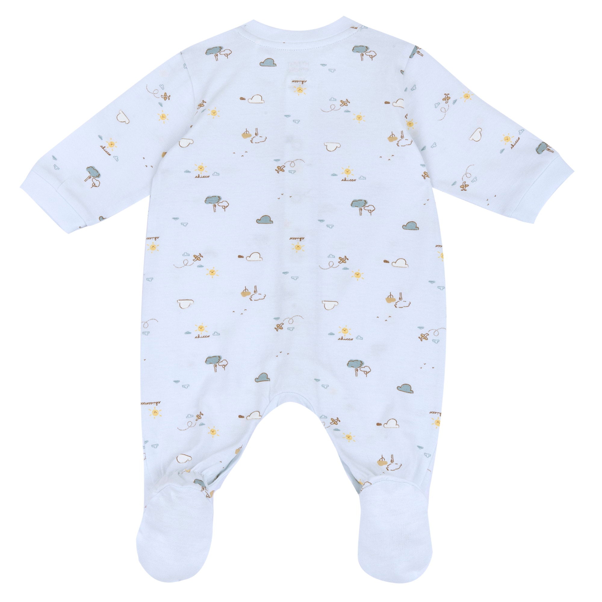 Light Blue Printed Cotton Front Opening Babysuit for Baby Boys