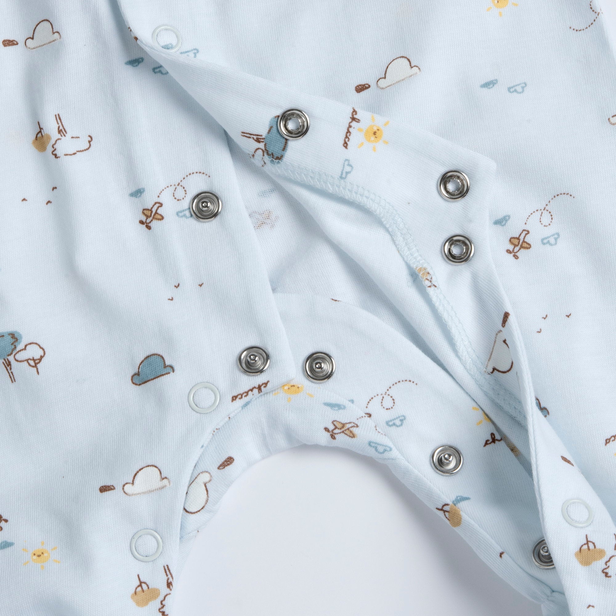 Light Blue Printed Cotton Front Opening Babysuit for Baby Boys