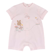 Light Pink Printed Cotton Short Sleeve Romper for Baby Girls