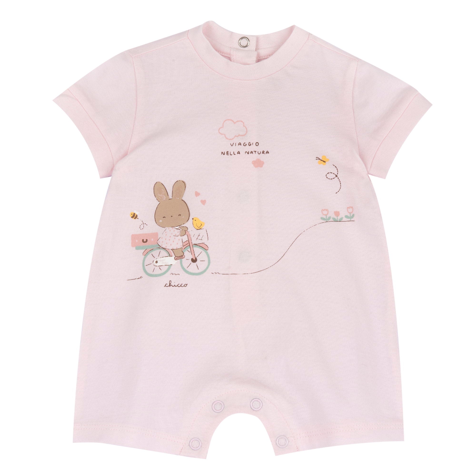 Light Pink Printed Cotton Short Sleeve Romper for Baby Girls